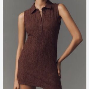 Sleeveless Brown Sweater Mini Dress Button Polo XS Universal Thread Collar Crew